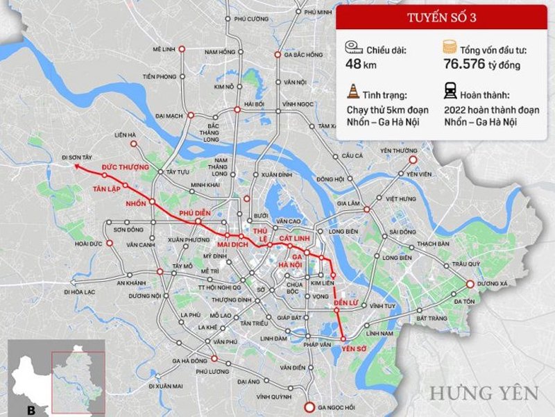 Bản đồ kết nối giao thông Hoàng Mai Hà Nội thể hiện metro số 3 và các tuyến đường vành đai trong quy hoạch đến 2030