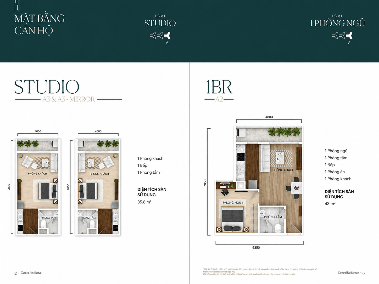 Mặt bằng căn hộ Studio Gamuda Central Park Yên Sở