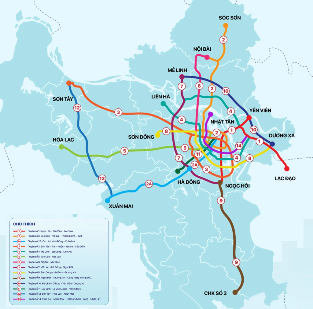 6 tuyến metro qua khu vực Hà Nội và Hoàng Mai – tiềm năng kết nối Gamuda Yên Sở
